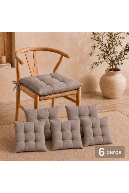 Premium Pofidik 6'lı Sandalye Minderi 40x40 cm Özel Dikişli Puntolu Bağcıklı Konforlu Oturma Minderi