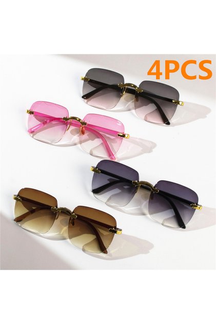 4PCS 4PCS Square Rimless Sunglasses Women Luxury Brand Designer Summer Red Glasses Fashion Sun Glass
