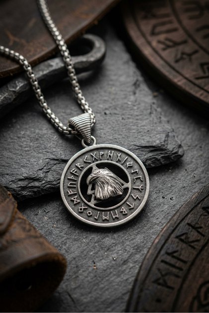 Eagle Viking Run Handcrafted Stainless Steel Chain Men's Necklace