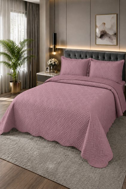 Lydia Double Velvet Bedspread - Dusty Rose