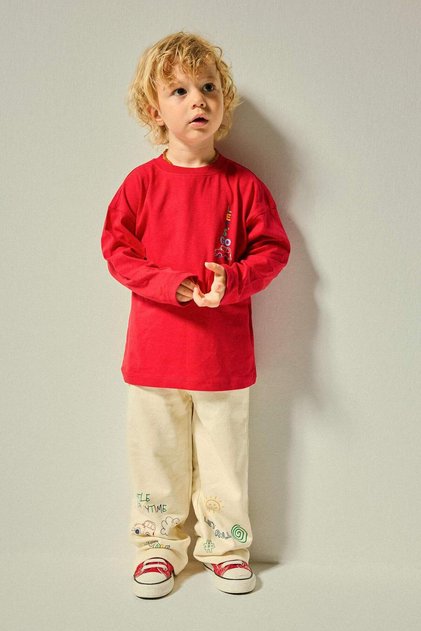 100% Cotton Regular Fit Fun Printed Ecru Trousers for Baby Boy I0141A526Au