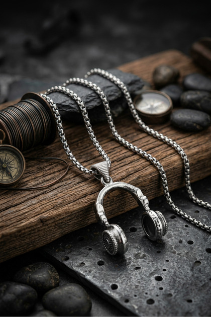 Earphone Handcrafted Stainless Steel Chain Men Necklace