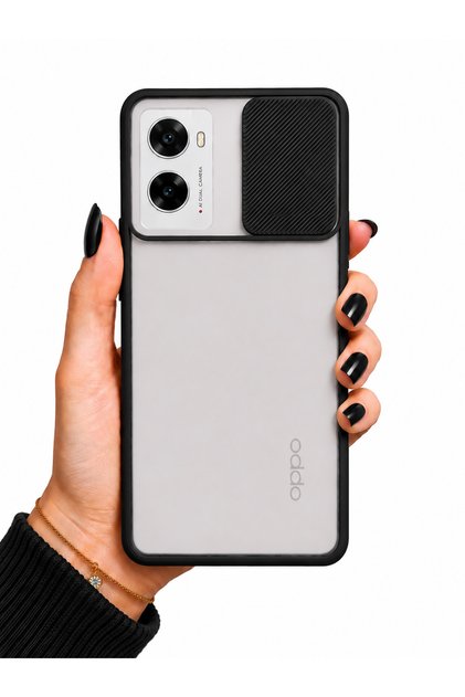 Oppo A96 4g Compatible Case with Sliding Camera Protection Matte Lens Phone Case - Black