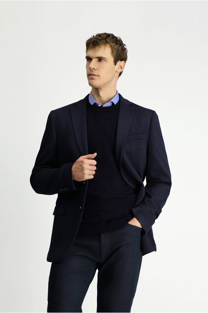 7 Drop Super Slim Fit Extra Slim Fit Knitted Classic Striped Jacket