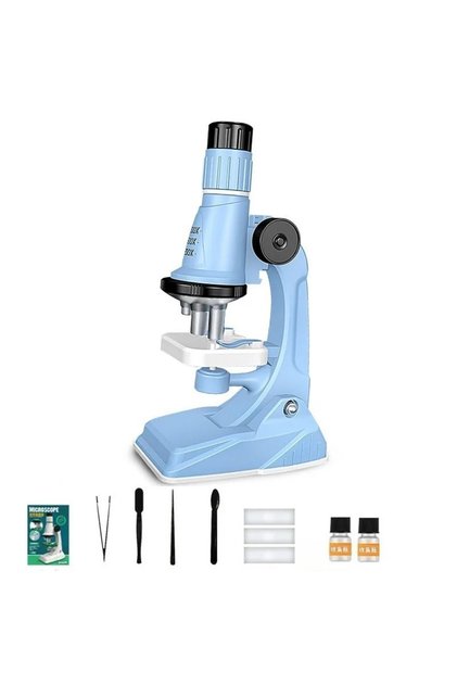 Blue Kids Microscope Kit 200x 600x 1200x Biological Science Stem Toy Hand Loupe School Educational P