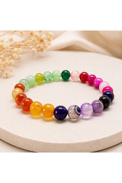 Purple Orange Green Red Agate Chakra Design Bracelet