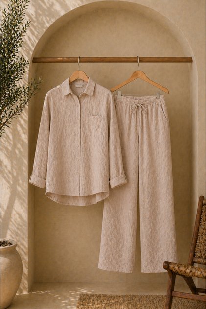 Unisex Burümcük Fabric Shirt Pants Top-Bottom Set