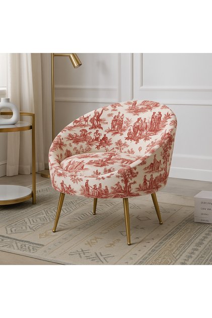Lucca Elips Berjer Toile de Jouy, Vintage Desenli