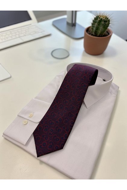 Microfibre Dokulu 8 cm Şal Desen Koyu Lacivert Kravat