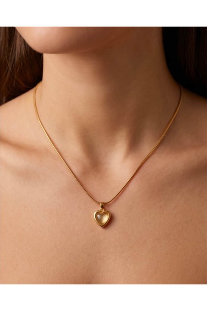 Lovira Minimal Opal Stone Heart Steel Necklace