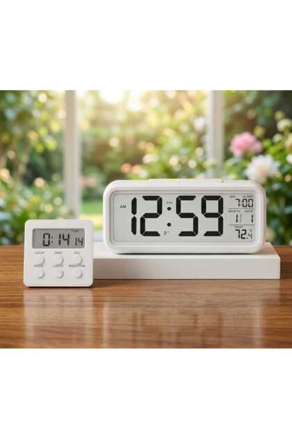 MR LED Ekranlı Dijital Masa Saati & 2 Alarm Kademeli Kronometre Seti – Alarm, Tarih Modern Masa Saat Seti