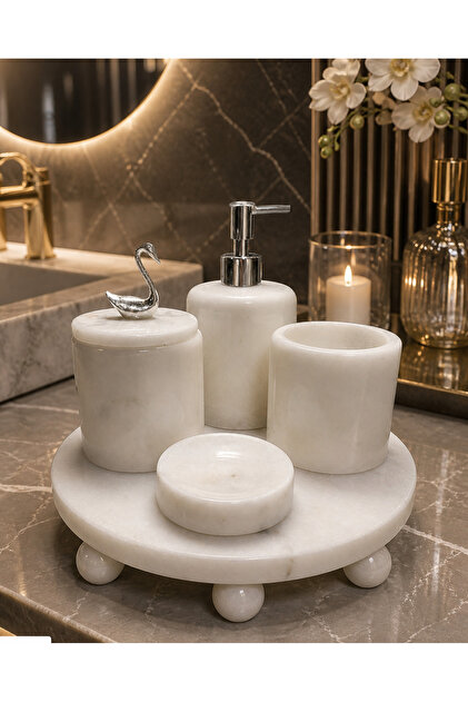 Top Ayaklı Düz Tepsi Tasarım Sunumluk&Mücevher Standı Çok Amaçlı 5 Parça Lüks Banyo Seti ÖZELSERİ