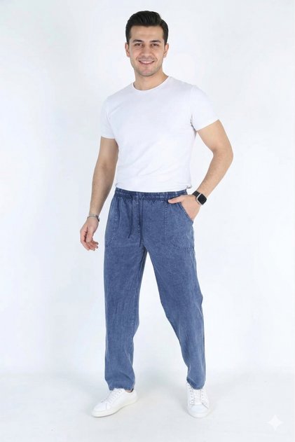 Denim Blue Men's Elastic Comfortable Fit Cotton Sweatpants Bottom Pants