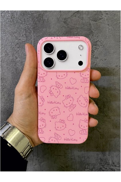 iPhone 17 Pro Max Compatible Hello Kitty Patterned Pink Case