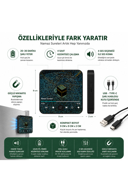 NUHA Sesli Buzdolabı Magneti İkili Set – Kur'an-ı Kerim & Namaz