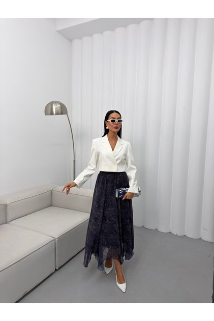 Women's Shawl Pattern Asymmetrical Long Tulle Skirt