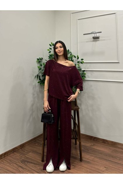 Simli Tek Omuz Yırtmaç Detaylı Takım