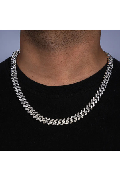 Men's and Women's Steel Necklace - Gourmet Model Monaco Cuban Design White Plated Necklace