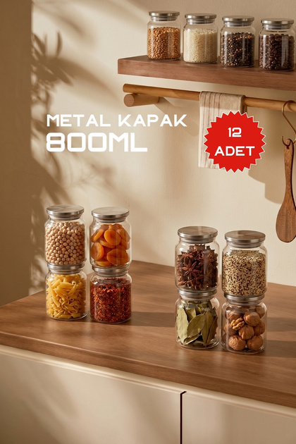 Glass Jars with Metal Lids 800 ml (12 Pieces) – Set of Storage and Spice Jars with Lids, Glass Jars 15X10 cm