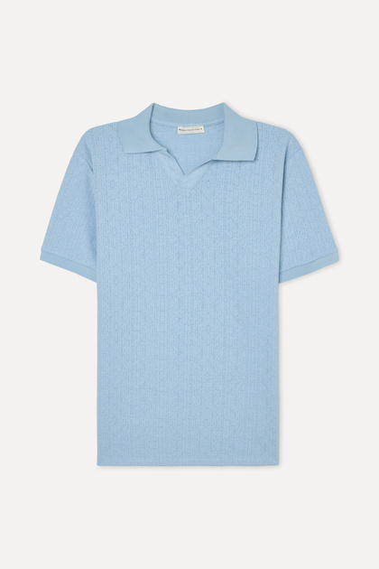 Men's Blue Polo Collar Textured T-Shirt