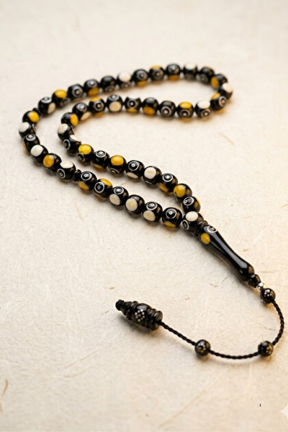 Yellow White Black Kuka Natural Stone Ankle Length System Tassel Rosary