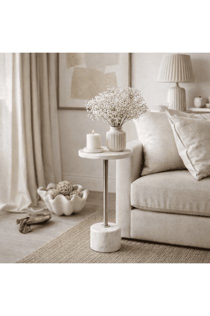White and Silver Marble Side Coffee Table