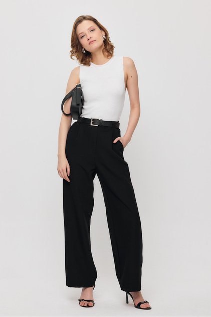 Pile Detailed High Waist Palazzo Women's Trousers