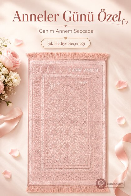 Mother's Day Special Velvet Prayer Rug with the Text "My Dear Mother" as a Gift, Premium Gray Prayer Rug