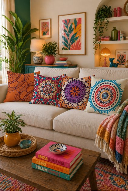Mandala Orange and Cream Premium 43X43 cm Double-Sided Throw Pillow Cover
