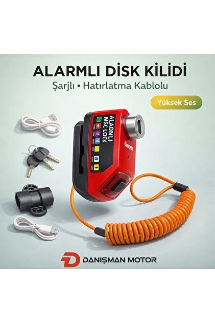 concent Alarmlı Şarjlı Hatırlatma Kablolu Disk Kilidi - Fiyatı