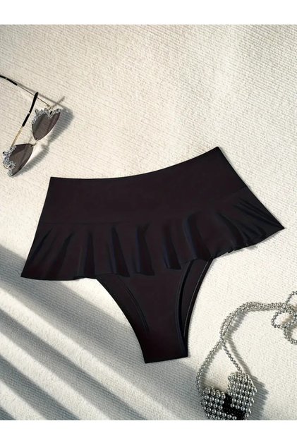 Siyah Yüksek Bel Bikini Altı - Fırfır Detaylı