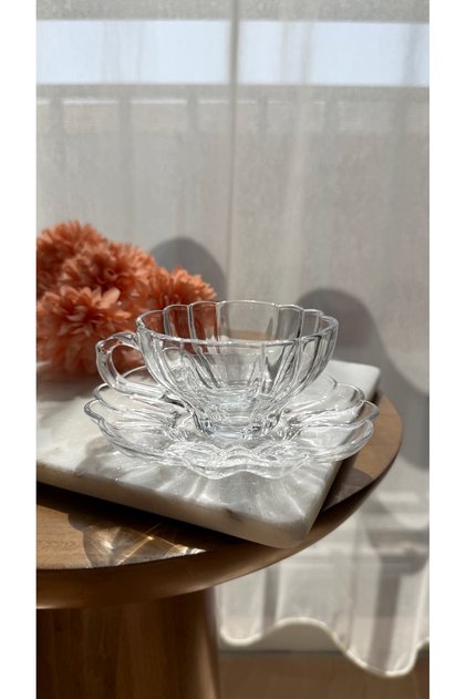 Midye Form Imported Glass 6-Person Turkish Coffee Cup Set