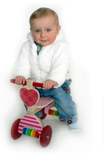 Refurbished Hess Wooden Toy 31175 - Wooden Ride-On Toy, Heart Motif, with Rubber Tires, Handmade, for Children 12 Months and Refurbished Up, Approx. 60 x 40 x 30 cm, as a