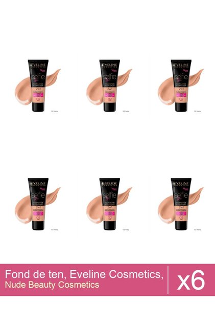 Set 6x Fond de ten, Eveline Cosmetics, Selfie Time 2 in 1, 02 Ivory, 30ml