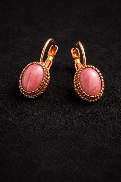 Women's Earrings Copper Rhodochrosite Natural Stone Women's Copper Earrings