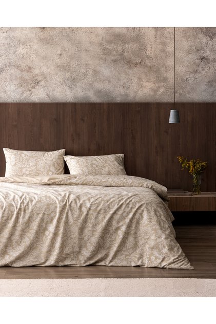 Delisle Single Cotton Printed Sheet and Duvet Cover Set - Beige