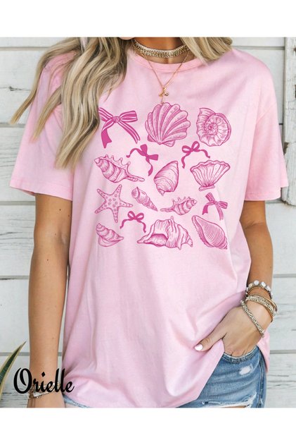Tricou cu croială lejeră, feminin, cu model scoici