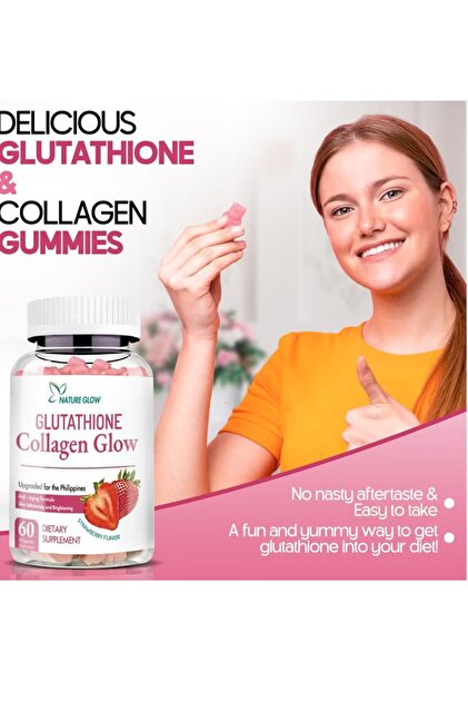 NATURE GLO Gluta Thione Collagen Gluo Natural - 60 Gummies Strawberry  Flavor Skin Whitening and Anti-Aging