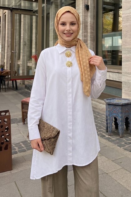 Double Buckle White Asymmetrical Tunic