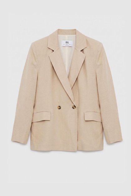 %100 Keten Kruvaze Blazer Ceket
