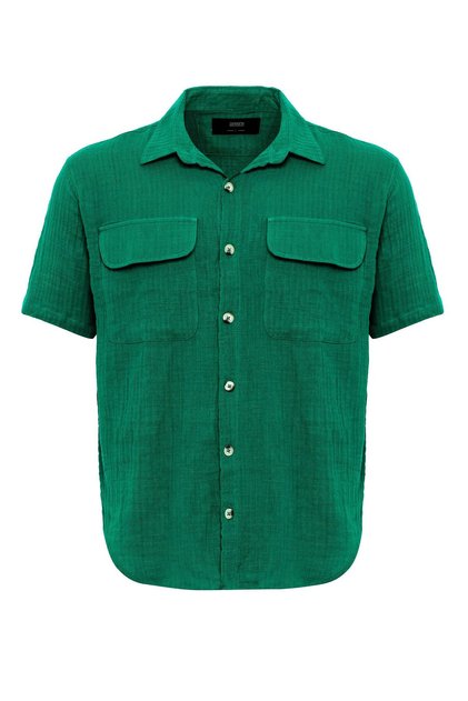 Muslin fabric men's short sleeve shirt