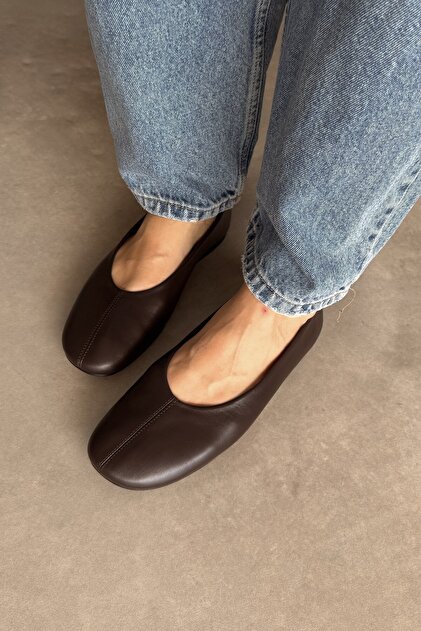 Grove Brown Genuine Leather Ballerinas