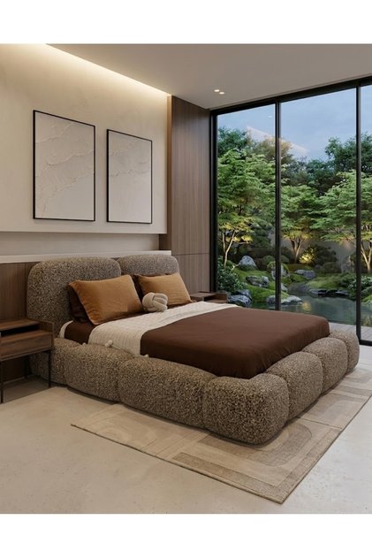 Most Cosmo Premium Bazalı Karyola Kahverengi Bukle Kumaş 180x200 Yatak İçindir(Evinize Teslim)
