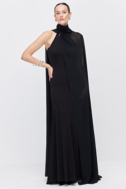 next women's cape maxi dress reviews Rihoas Chiffon Cowl-Neck pair with heels and a clutch bag for the ultimate look Best Mother of the Bride