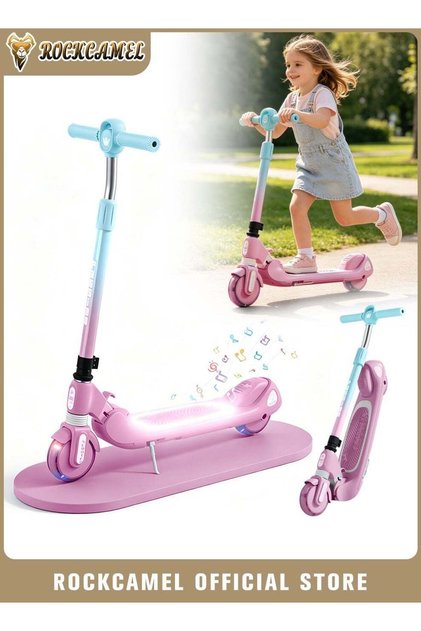 2-Wheel Kick Scooter, Gliding Scooter With Music And LED Light-Up Wheels, Outdoor Riding Toy For Kids Aged 4-16, Pink