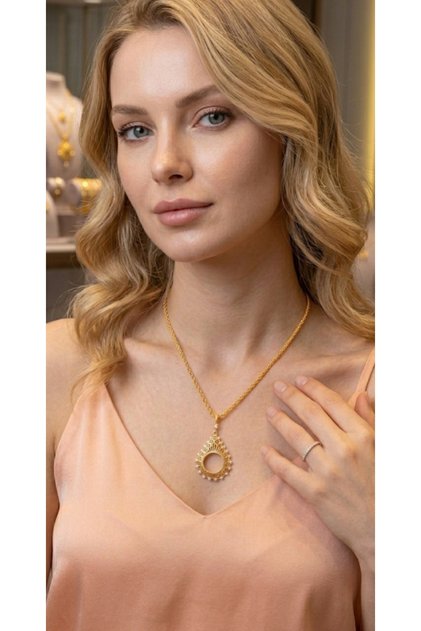 Gold Color Drop Stone Quarter Necklace