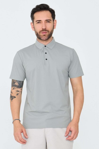Light Gray Three-Button Polo Collar Men's T-Shirt