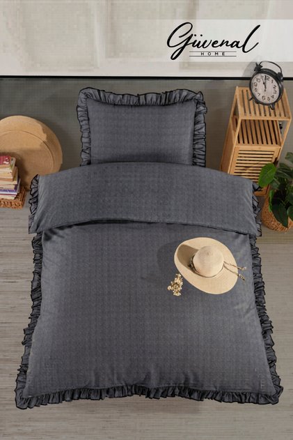 Bellia | Ruffled Single Duvet Cover Set | Pillowcase | Duvet Cover | Bedspread | Dowry | Sleeping Set - 160 X 220 cm