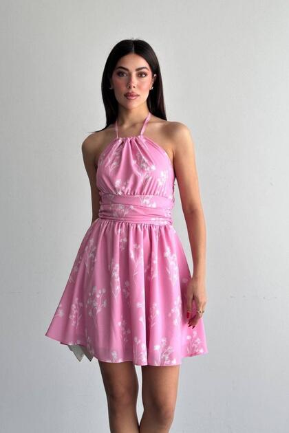 Patterned Short Dress Pink