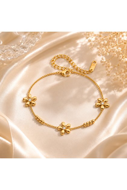 18K PVD Plated Stainless Steel Bracelet Bow Daisy Star Clear Zircons Charm Chains Bracelet